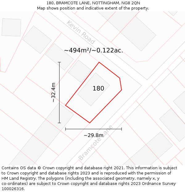 180, BRAMCOTE LANE, NOTTINGHAM, NG8 2QN: Plot and title map