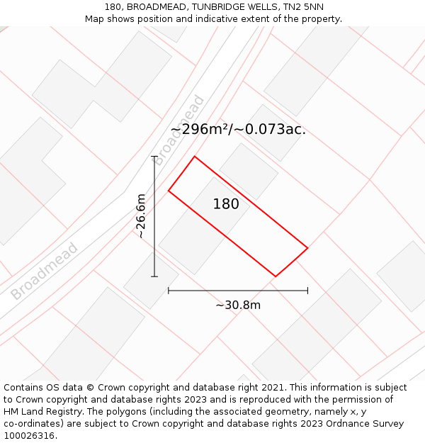 180, BROADMEAD, TUNBRIDGE WELLS, TN2 5NN: Plot and title map