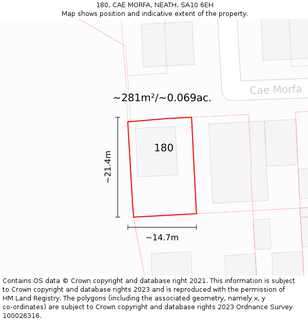 180, CAE MORFA, NEATH, SA10 6EH: Plot and title map
