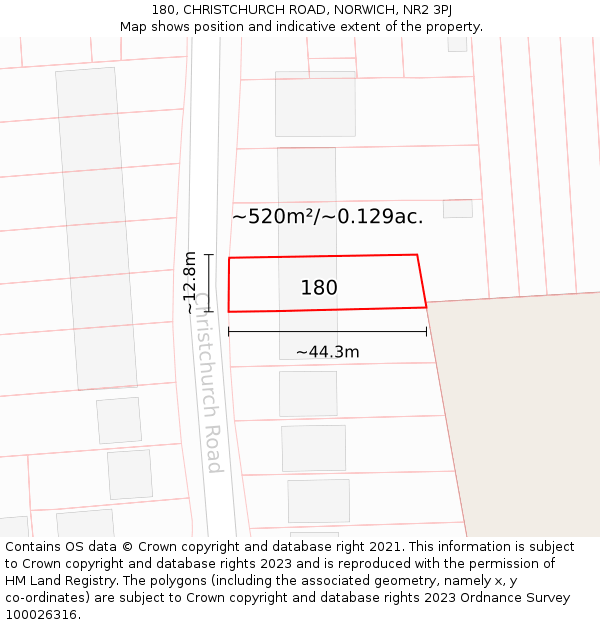 180, CHRISTCHURCH ROAD, NORWICH, NR2 3PJ: Plot and title map
