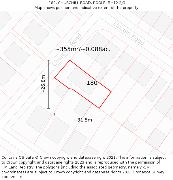 180, CHURCHILL ROAD, POOLE, BH12 2JG: Plot and title map
