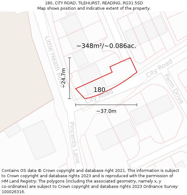 180, CITY ROAD, TILEHURST, READING, RG31 5SD: Plot and title map