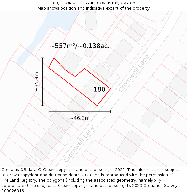 180, CROMWELL LANE, COVENTRY, CV4 8AP: Plot and title map