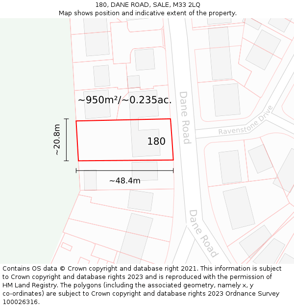 180, DANE ROAD, SALE, M33 2LQ: Plot and title map