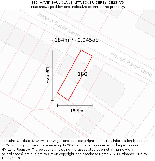 180, HAVENBAULK LANE, LITTLEOVER, DERBY, DE23 4AY: Plot and title map