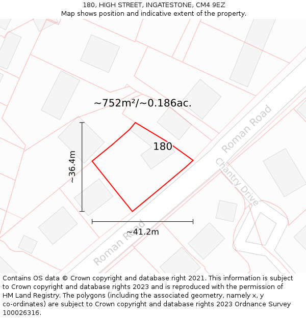 180, HIGH STREET, INGATESTONE, CM4 9EZ: Plot and title map