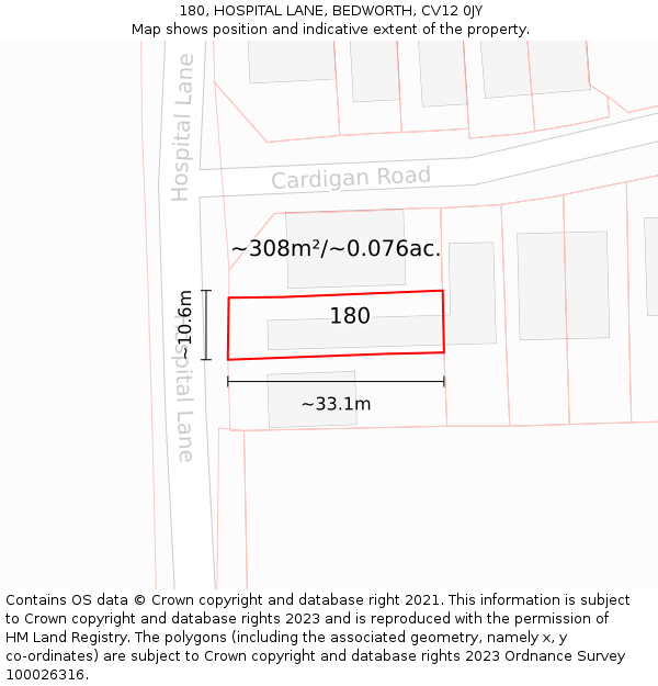 180, HOSPITAL LANE, BEDWORTH, CV12 0JY: Plot and title map