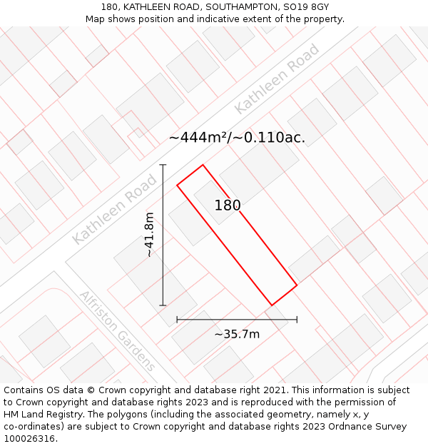 180, KATHLEEN ROAD, SOUTHAMPTON, SO19 8GY: Plot and title map