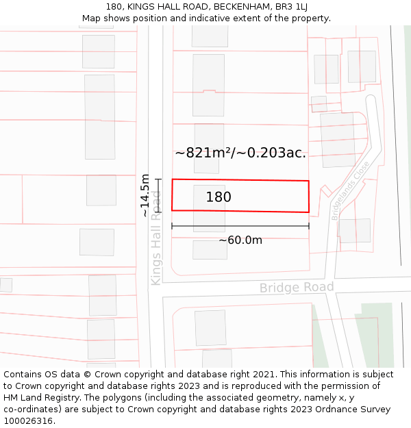 180, KINGS HALL ROAD, BECKENHAM, BR3 1LJ: Plot and title map