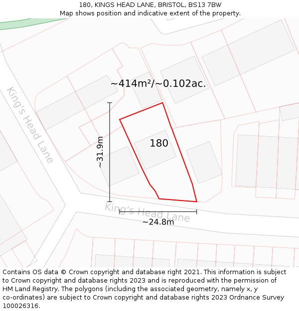 180, KINGS HEAD LANE, BRISTOL, BS13 7BW: Plot and title map