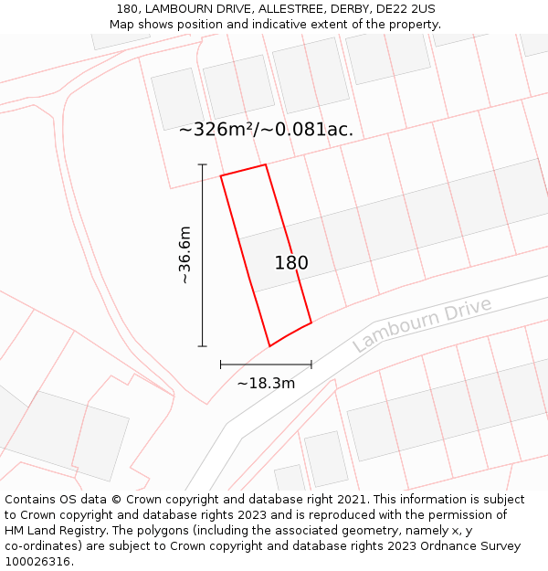 180, LAMBOURN DRIVE, ALLESTREE, DERBY, DE22 2US: Plot and title map