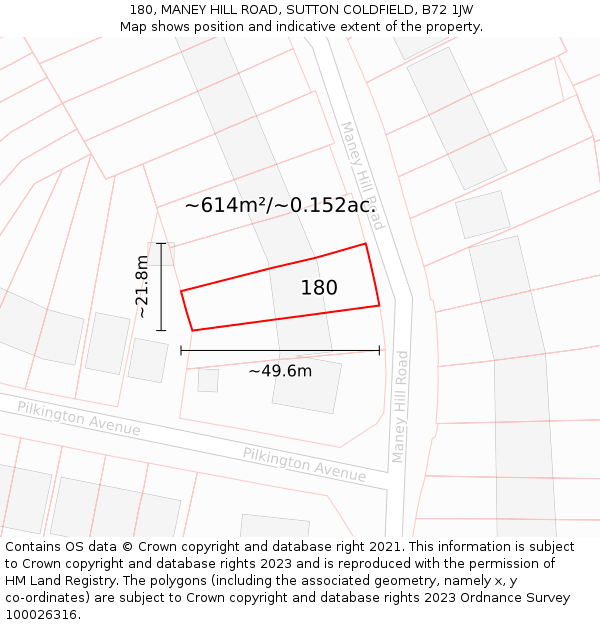 180, MANEY HILL ROAD, SUTTON COLDFIELD, B72 1JW: Plot and title map