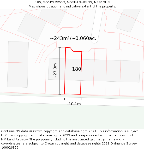 180, MONKS WOOD, NORTH SHIELDS, NE30 2UB: Plot and title map