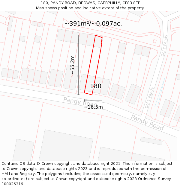 180, PANDY ROAD, BEDWAS, CAERPHILLY, CF83 8EP: Plot and title map