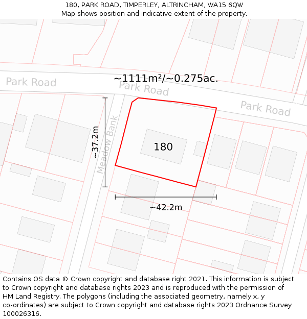 180, PARK ROAD, TIMPERLEY, ALTRINCHAM, WA15 6QW: Plot and title map