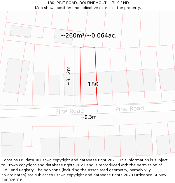 180, PINE ROAD, BOURNEMOUTH, BH9 1ND: Plot and title map