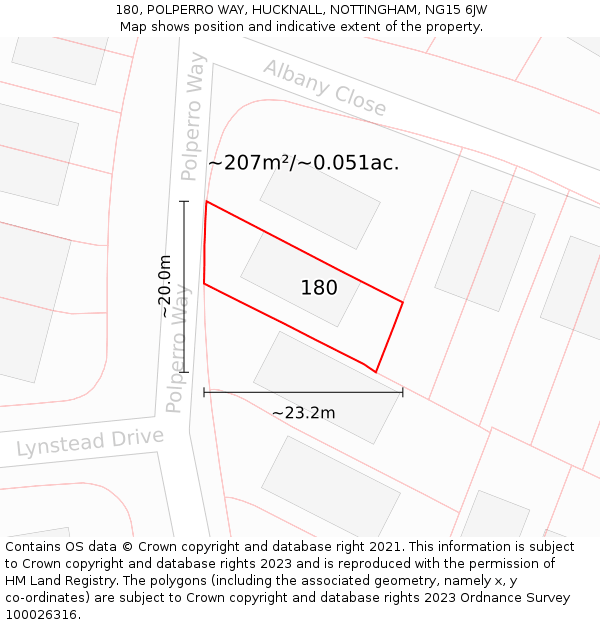 180, POLPERRO WAY, HUCKNALL, NOTTINGHAM, NG15 6JW: Plot and title map