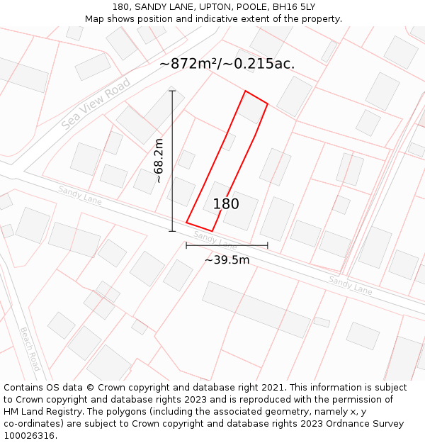 180, SANDY LANE, UPTON, POOLE, BH16 5LY: Plot and title map