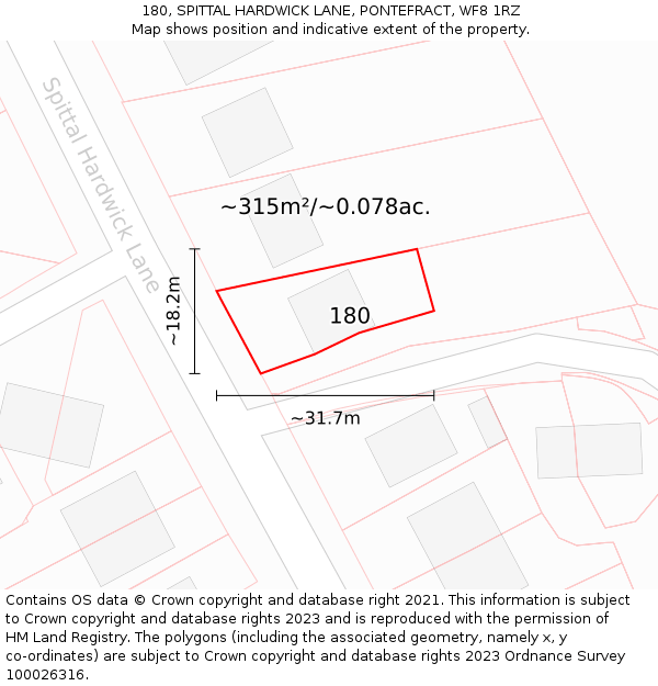 180, SPITTAL HARDWICK LANE, PONTEFRACT, WF8 1RZ: Plot and title map
