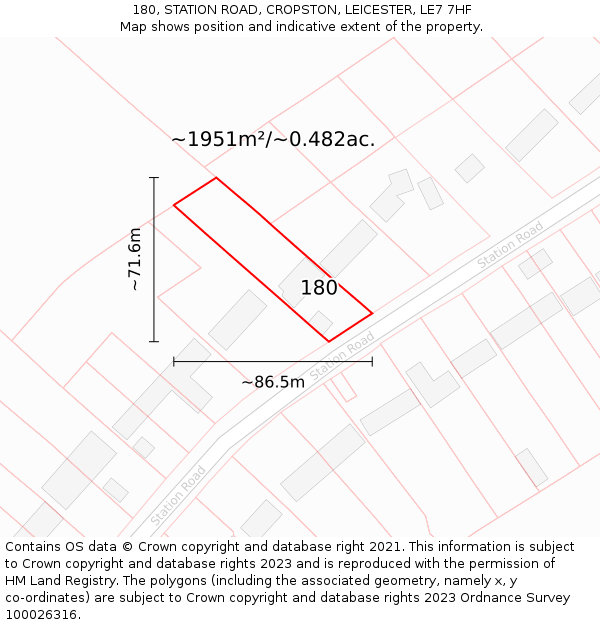 180, STATION ROAD, CROPSTON, LEICESTER, LE7 7HF: Plot and title map