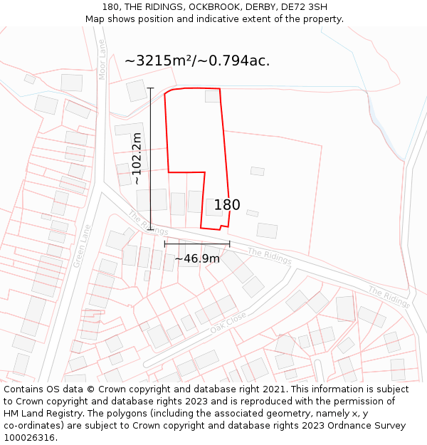 180, THE RIDINGS, OCKBROOK, DERBY, DE72 3SH: Plot and title map