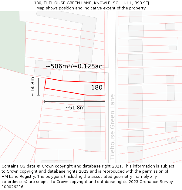180, TILEHOUSE GREEN LANE, KNOWLE, SOLIHULL, B93 9EJ: Plot and title map