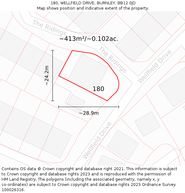 180, WELLFIELD DRIVE, BURNLEY, BB12 0JD: Plot and title map
