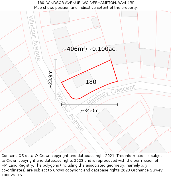 180, WINDSOR AVENUE, WOLVERHAMPTON, WV4 4BP: Plot and title map