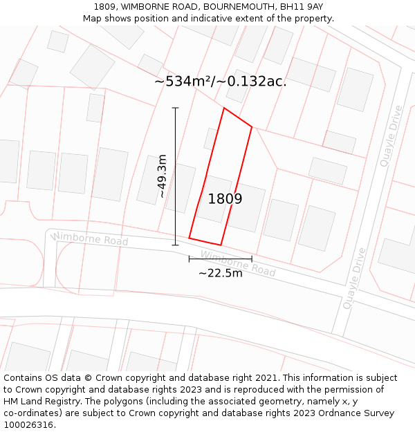 1809, WIMBORNE ROAD, BOURNEMOUTH, BH11 9AY: Plot and title map
