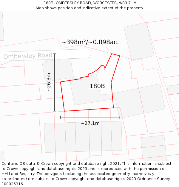 180B, OMBERSLEY ROAD, WORCESTER, WR3 7HA: Plot and title map