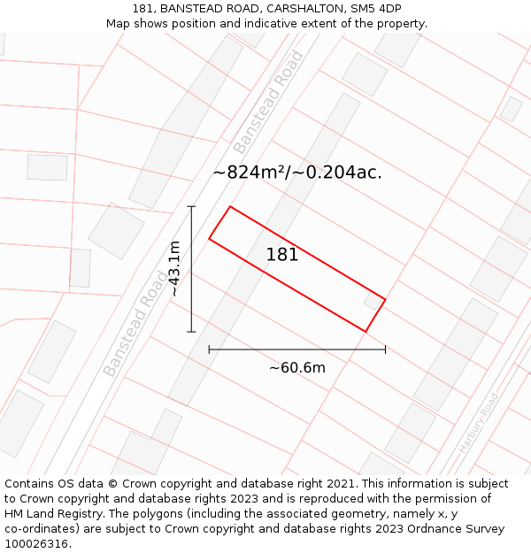 181, BANSTEAD ROAD, CARSHALTON, SM5 4DP: Plot and title map