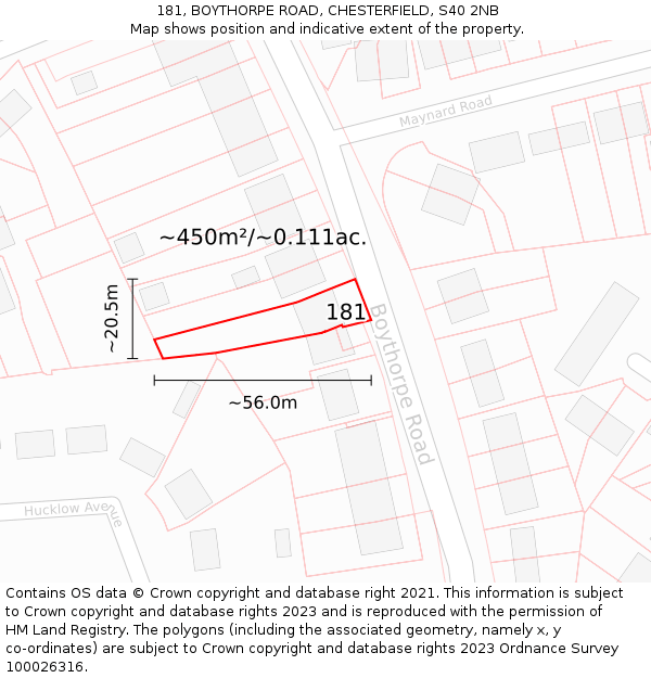 181, BOYTHORPE ROAD, CHESTERFIELD, S40 2NB: Plot and title map