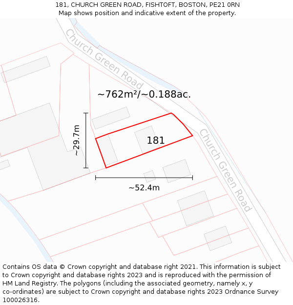 181, CHURCH GREEN ROAD, FISHTOFT, BOSTON, PE21 0RN: Plot and title map