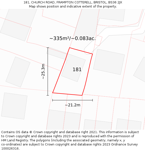 181, CHURCH ROAD, FRAMPTON COTTERELL, BRISTOL, BS36 2JX: Plot and title map