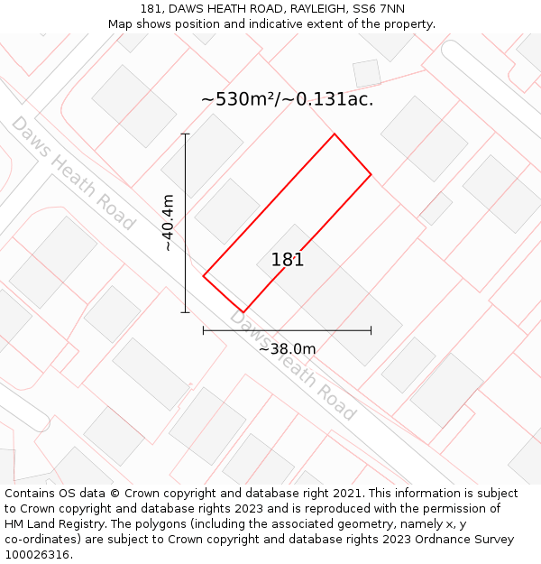 181, DAWS HEATH ROAD, RAYLEIGH, SS6 7NN: Plot and title map