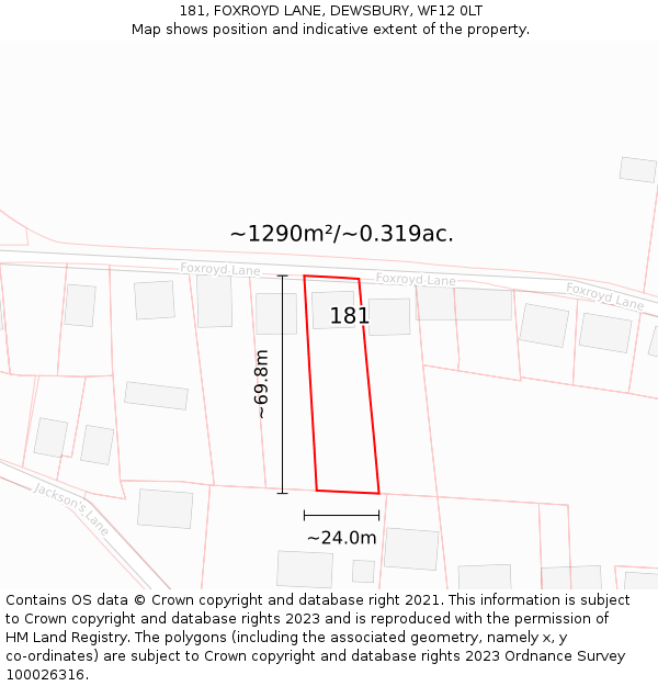 181, FOXROYD LANE, DEWSBURY, WF12 0LT: Plot and title map