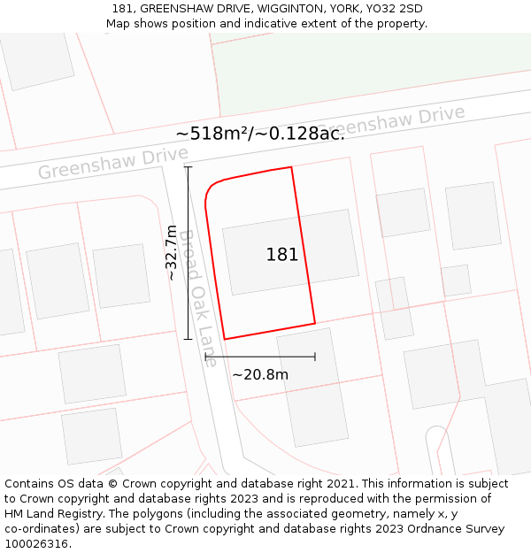181, GREENSHAW DRIVE, WIGGINTON, YORK, YO32 2SD: Plot and title map