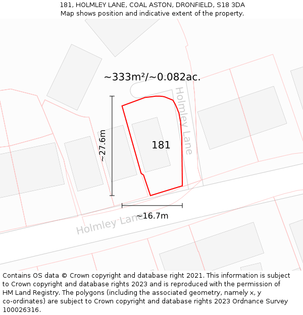 181, HOLMLEY LANE, COAL ASTON, DRONFIELD, S18 3DA: Plot and title map