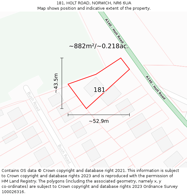 181, HOLT ROAD, NORWICH, NR6 6UA: Plot and title map