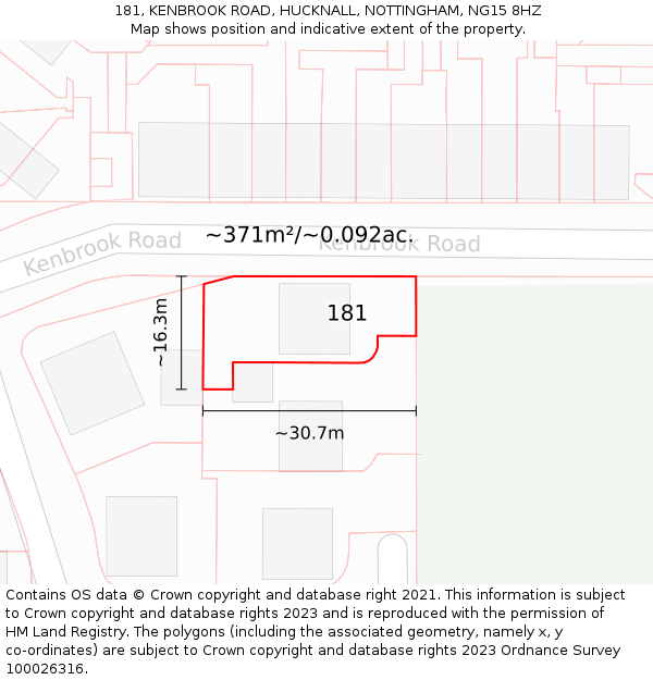 181, KENBROOK ROAD, HUCKNALL, NOTTINGHAM, NG15 8HZ: Plot and title map