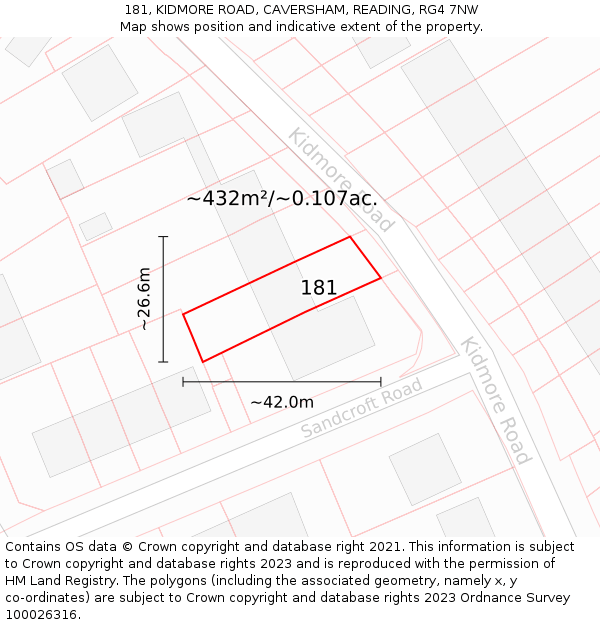 181, KIDMORE ROAD, CAVERSHAM, READING, RG4 7NW: Plot and title map