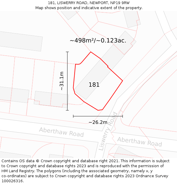 181, LISWERRY ROAD, NEWPORT, NP19 9RW: Plot and title map