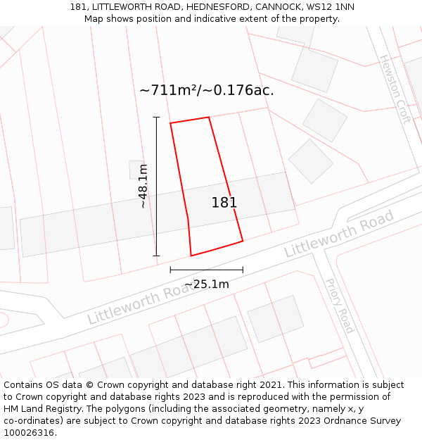 181, LITTLEWORTH ROAD, HEDNESFORD, CANNOCK, WS12 1NN: Plot and title map