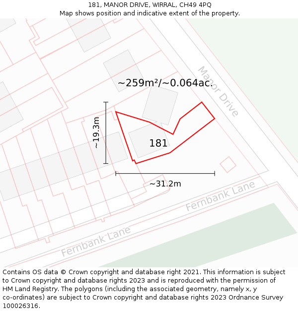 181, MANOR DRIVE, WIRRAL, CH49 4PQ: Plot and title map
