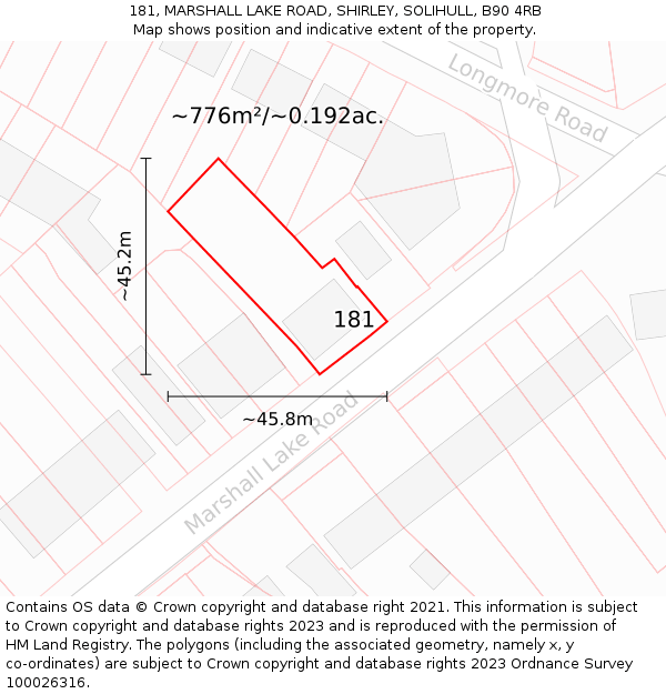 181, MARSHALL LAKE ROAD, SHIRLEY, SOLIHULL, B90 4RB: Plot and title map