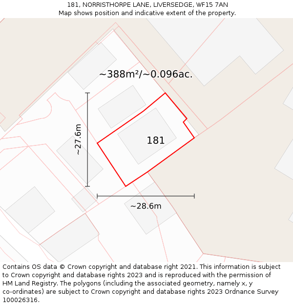 181, NORRISTHORPE LANE, LIVERSEDGE, WF15 7AN: Plot and title map
