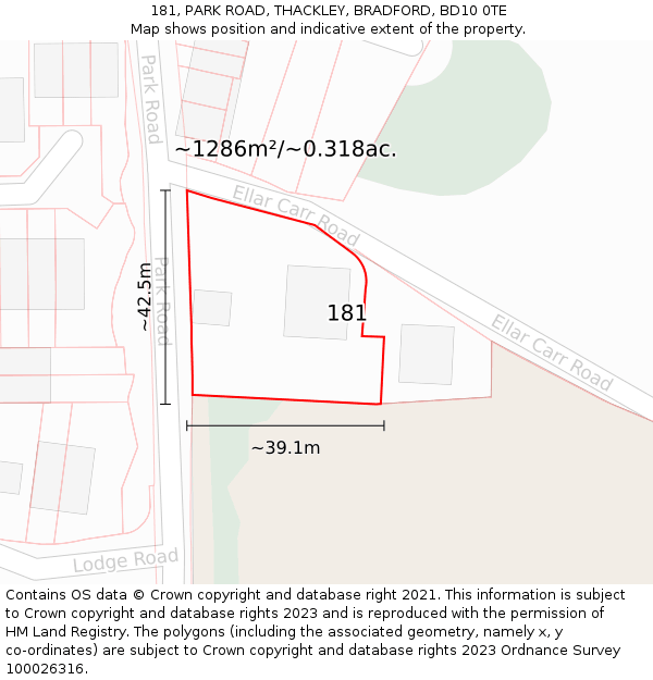 181, PARK ROAD, THACKLEY, BRADFORD, BD10 0TE: Plot and title map