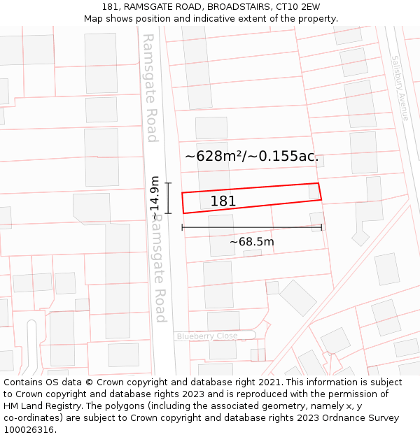 181, RAMSGATE ROAD, BROADSTAIRS, CT10 2EW: Plot and title map