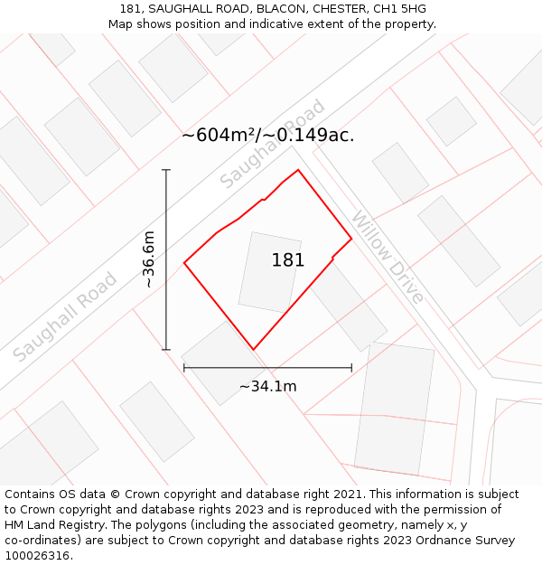 181, SAUGHALL ROAD, BLACON, CHESTER, CH1 5HG: Plot and title map