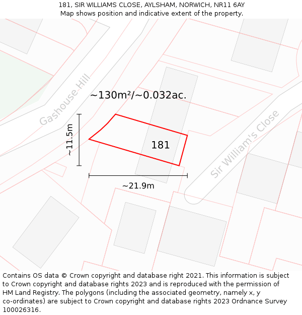 181, SIR WILLIAMS CLOSE, AYLSHAM, NORWICH, NR11 6AY: Plot and title map